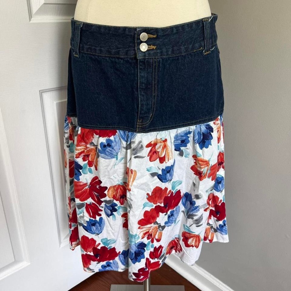 Y2K NO‎ BOUNDARIES DENIM COTTON FLORAL MIDI SKIRT